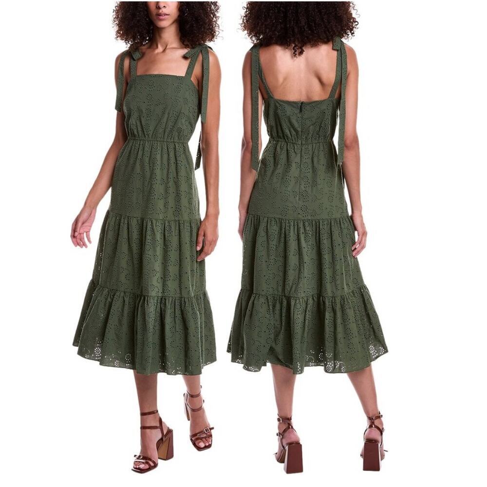 New JASON WU Army Olive Green Eyelet‎ Dress Tiered Maxi Sundress Women's Sz 4